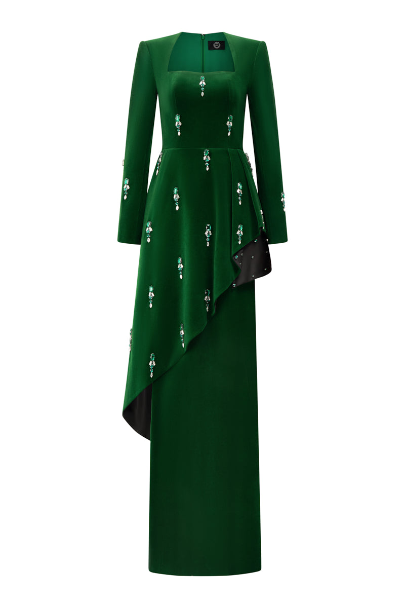 QUEEN ANNE EMERALD COLUMN GOWN - CULT MIA