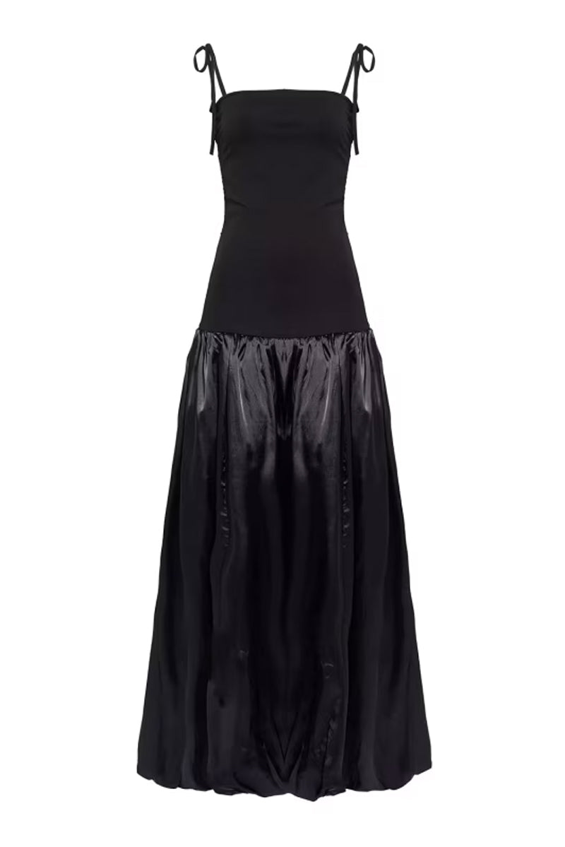 ALEXA MAXI DRESS IN BLACK SATIN - CULT MIA