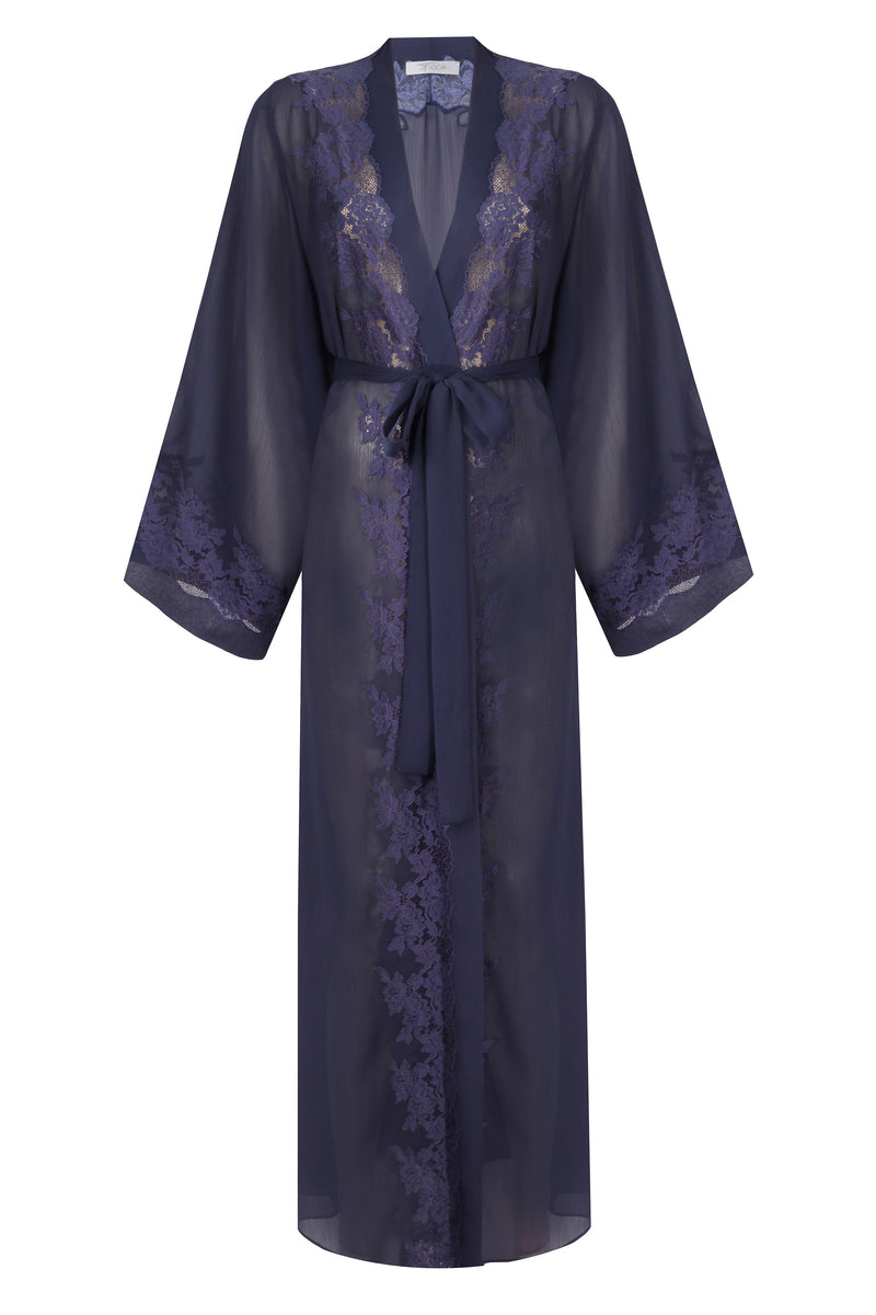 SAPPHIRE LONG SILKY INDIGO ROBE - CULT MIA