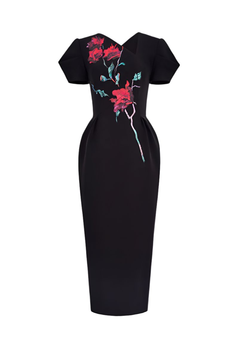 BLOSSOM NOIR MIDI DRESS - CULT MIA