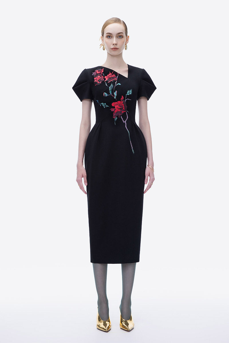 BLOSSOM NOIR MIDI DRESS