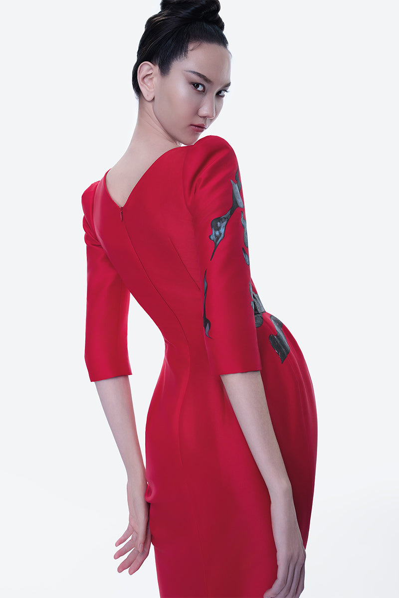 blossom red dress Cherry Blossom Puff Sleeve Wide Ruffle Hem Dress Red