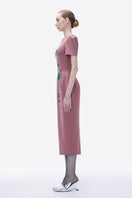 Tiny Ink Mystic Elegance pink hand-painted midi dress, flowing fabric and elegant design, perfect for stylish occasions.