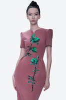 Tiny Ink Mystic Elegance pink hand-painted midi dress, flowing fabric with intricate design, perfect for elegant occasions