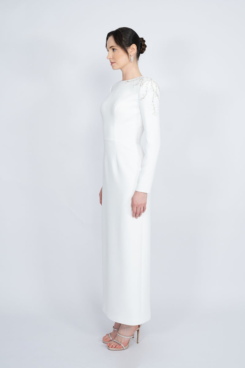 WHITE PADDED SHOULDERS MAXI DRESS - CULT MIA