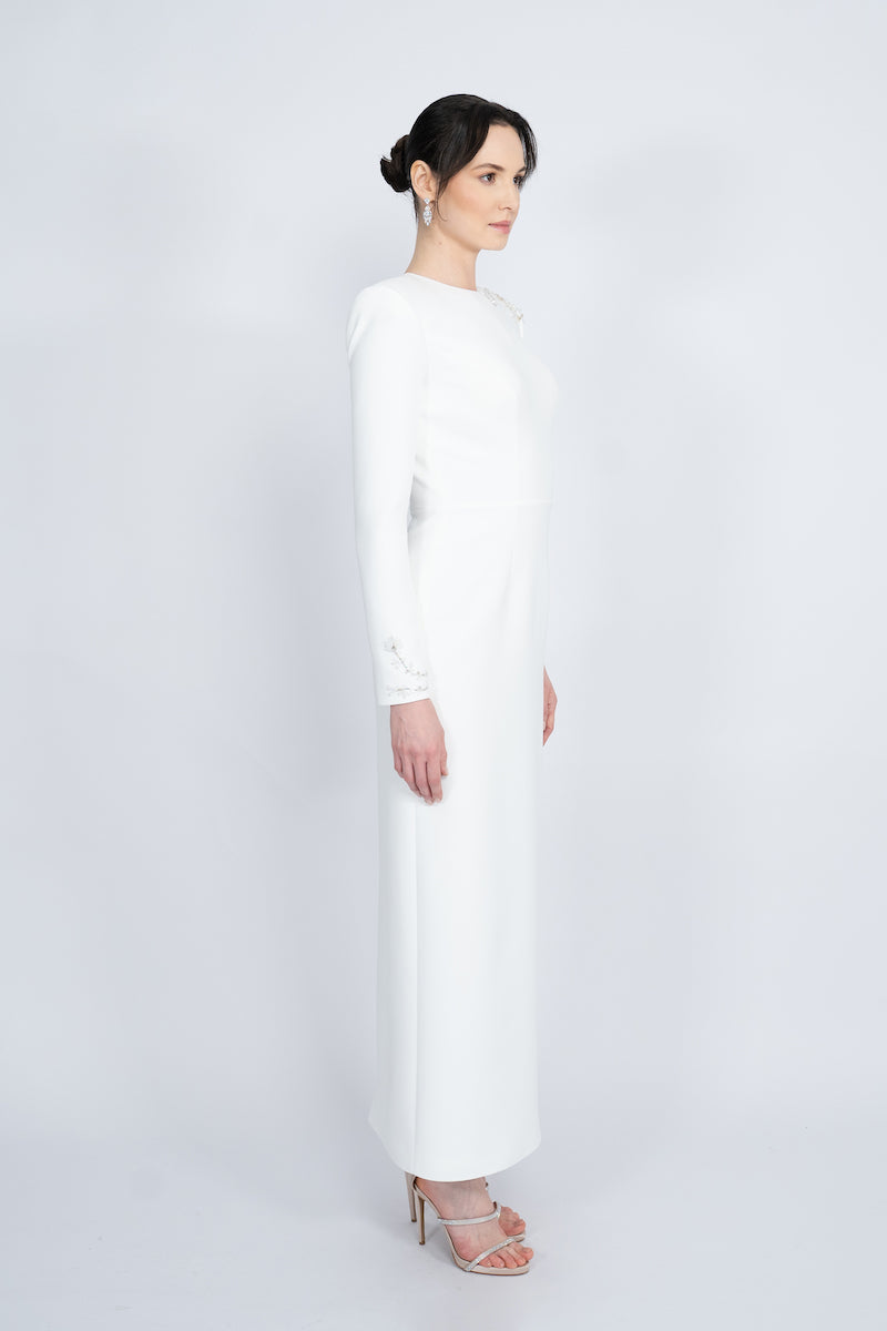 WHITE PADDED SHOULDERS MAXI DRESS - CULT MIA
