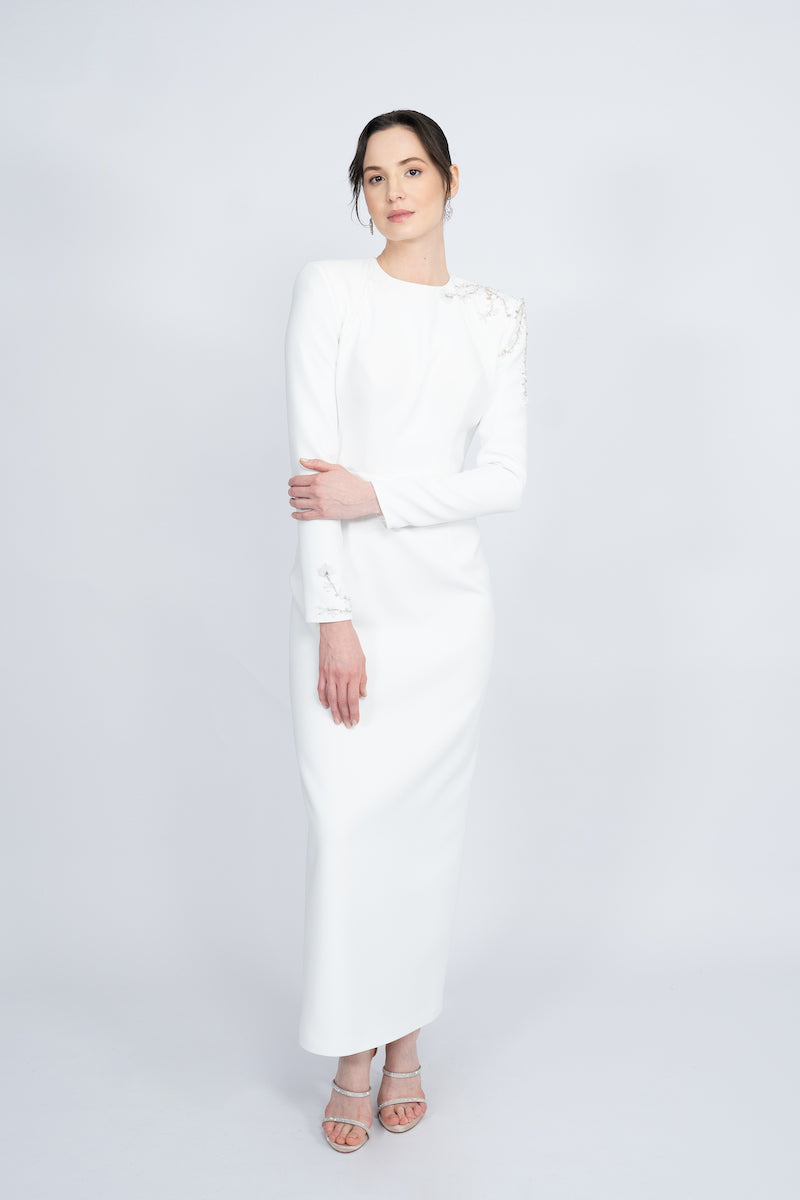 WHITE PADDED SHOULDERS MAXI DRESS - CULT MIA