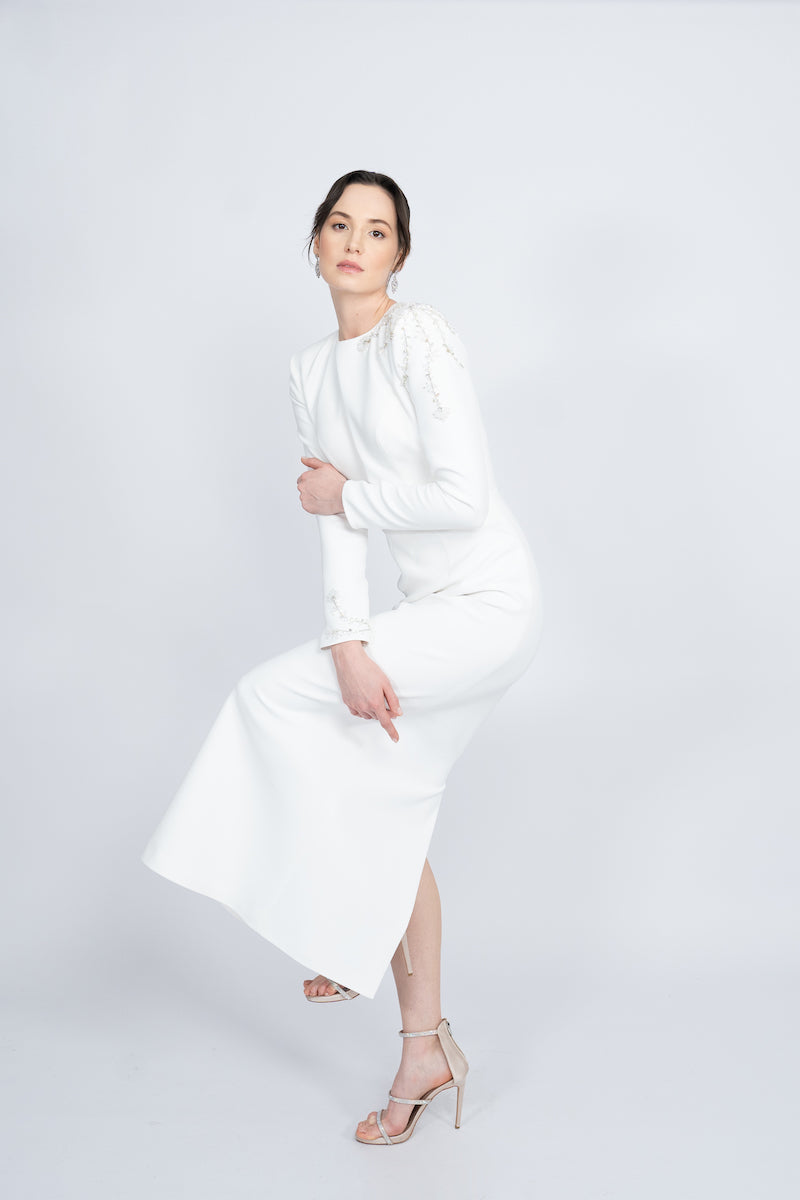 WHITE PADDED SHOULDERS MAXI DRESS - CULT MIA