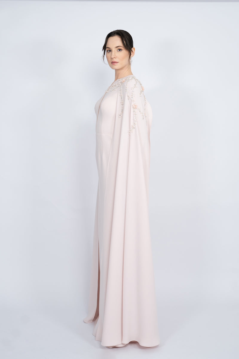 POWDER STRAIGHT CUT WITH CAPE LONG DRESS - CULT MIA
