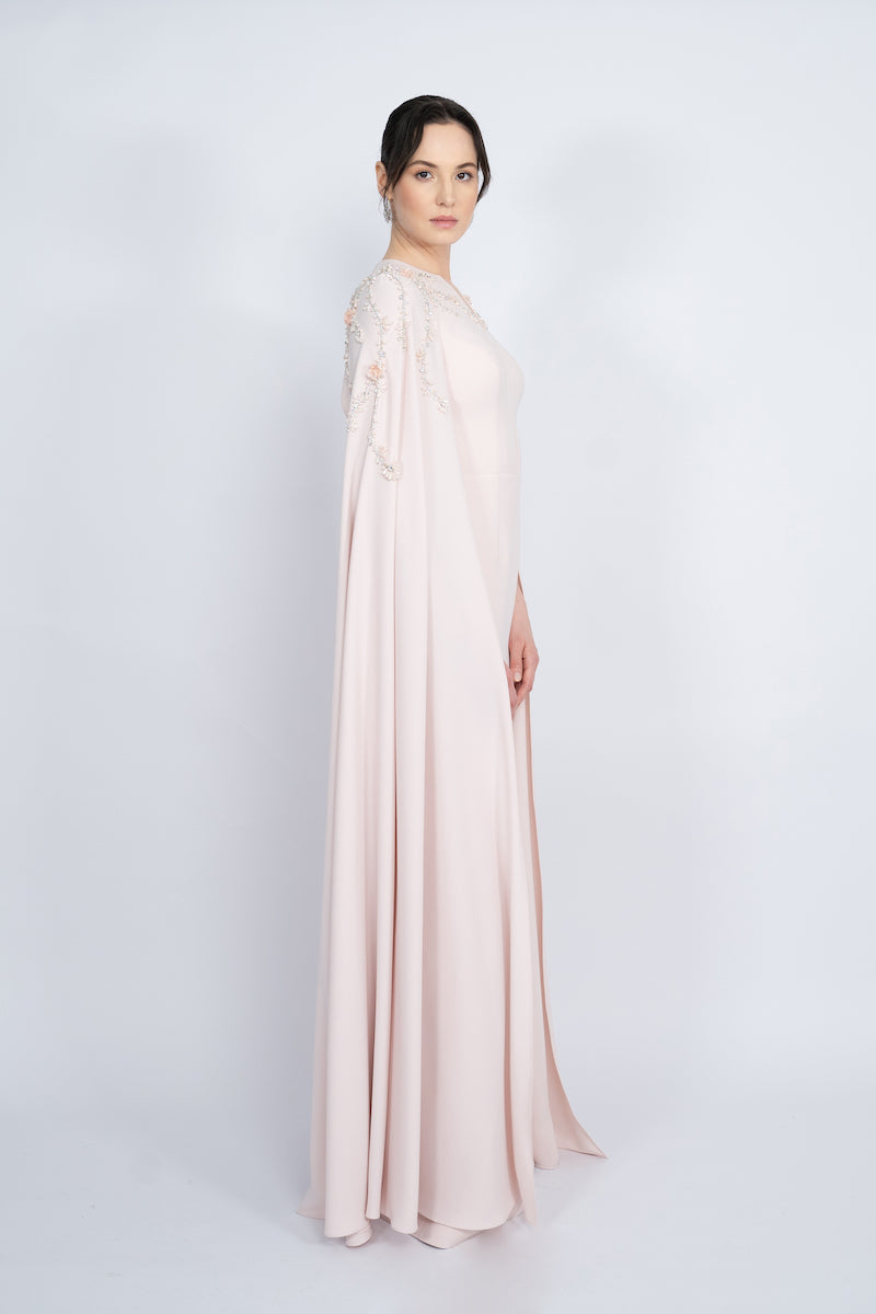 POWDER STRAIGHT CUT WITH CAPE LONG DRESS - CULT MIA