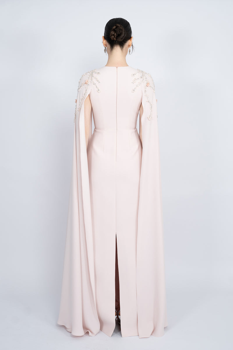 POWDER STRAIGHT CUT WITH CAPE LONG DRESS - CULT MIA
