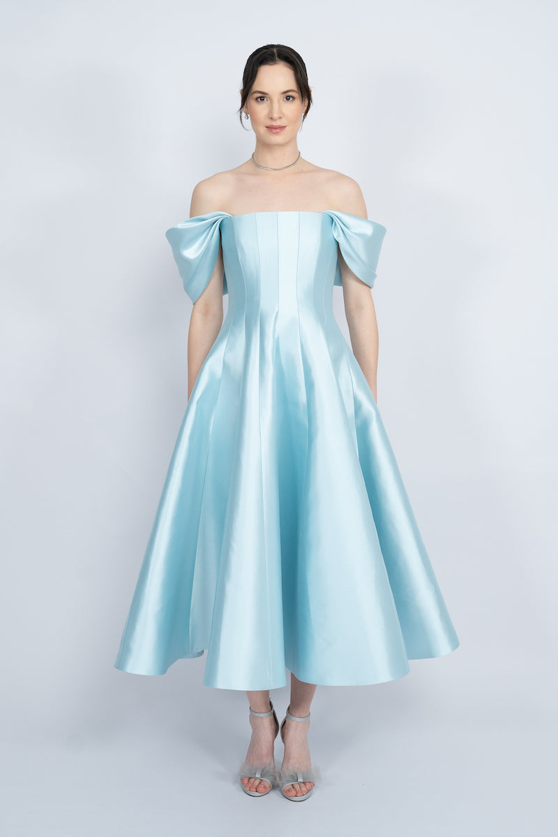 BLUE CORSETED BODICE MAXI DRESS - CULT MIA