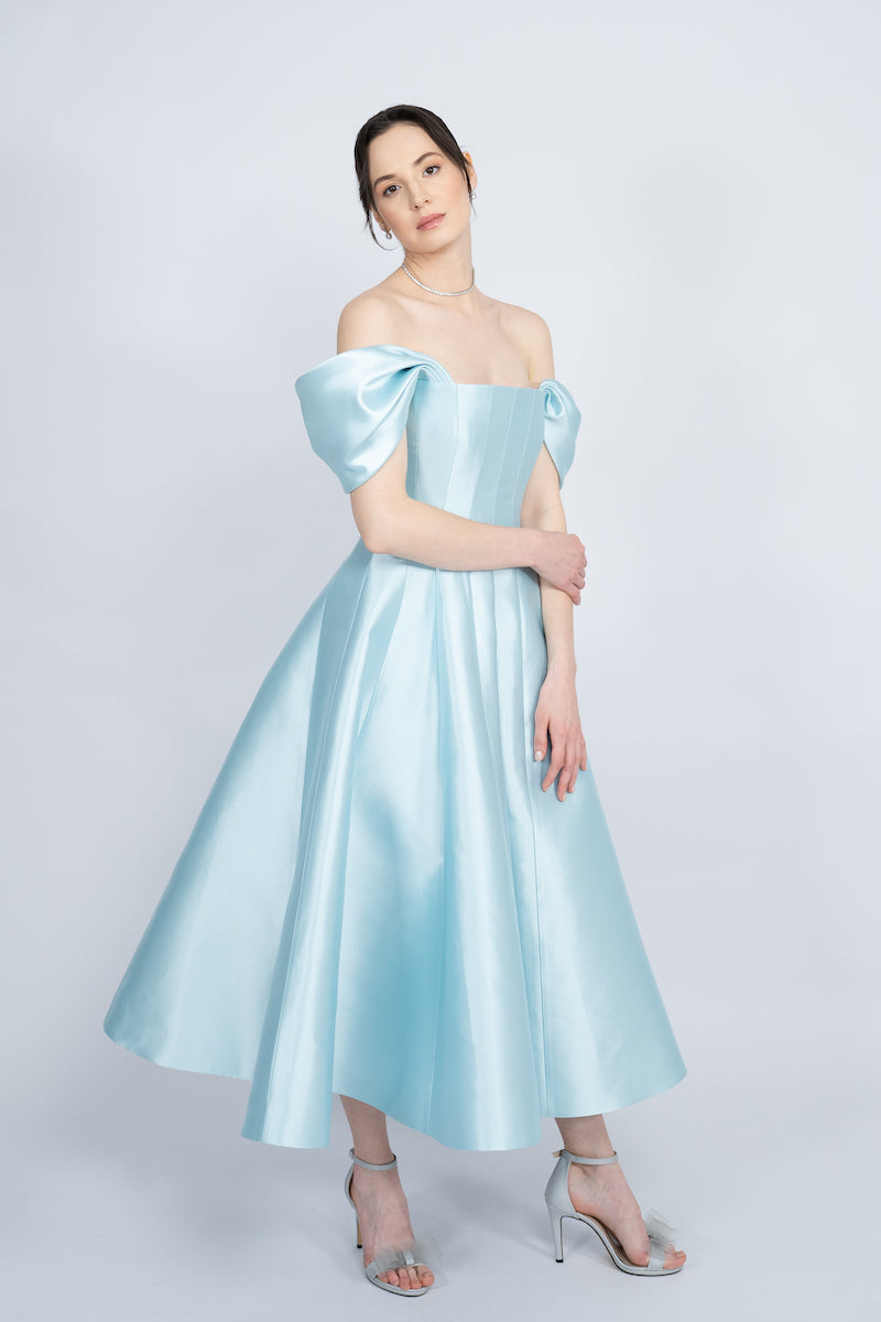 BLUE CORSETED BODICE MAXI DRESS - CULT MIA
