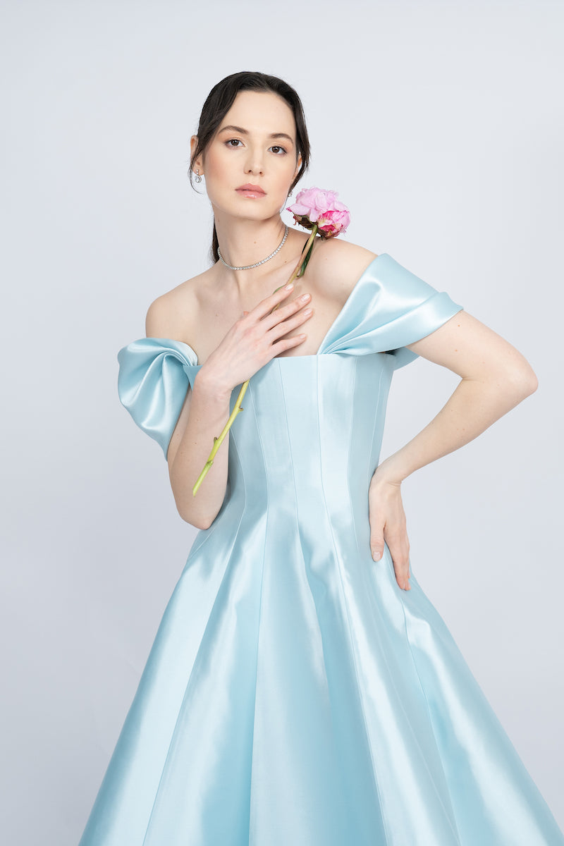 BLUE CORSETED BODICE MAXI DRESS - CULT MIA