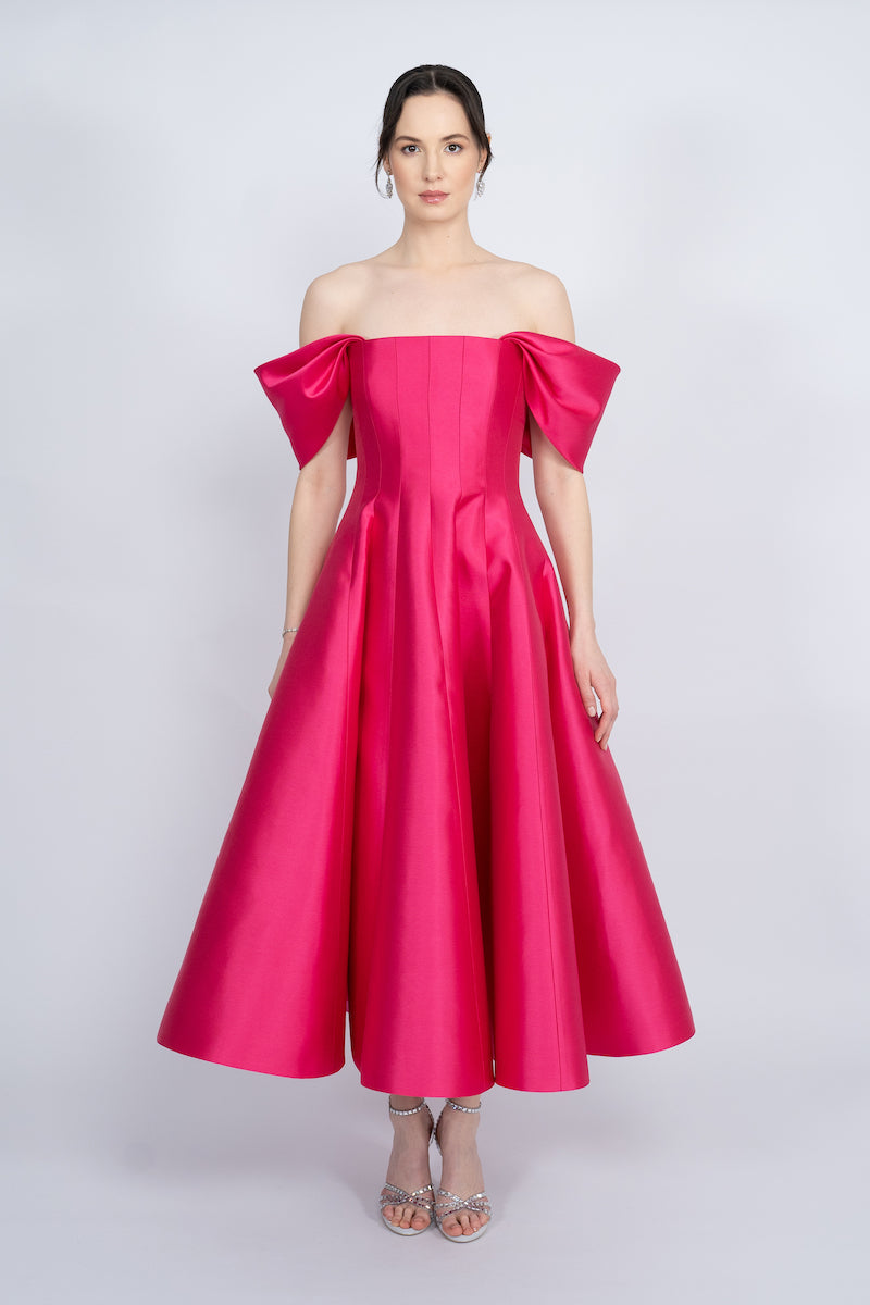 FUCHSIA CORSETED BODICE MAXI DRESS - CULT MIA