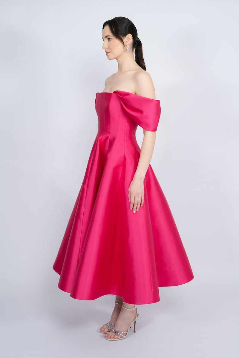 FUCHSIA CORSETED BODICE MAXI DRESS - CULT MIA