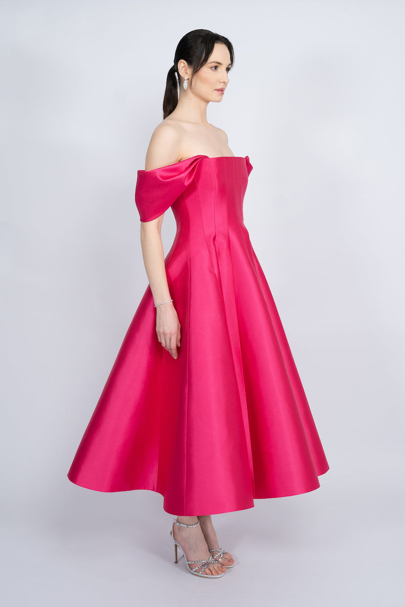FUCHSIA CORSETED BODICE MAXI DRESS - CULT MIA