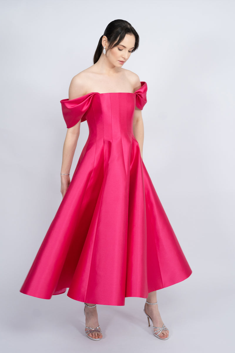 FUCHSIA CORSETED BODICE MAXI DRESS - CULT MIA