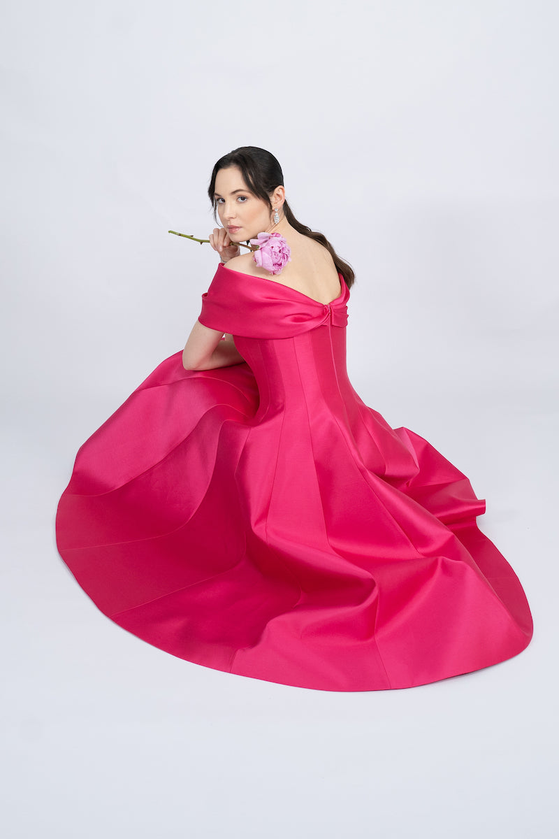 FUCHSIA CORSETED BODICE MAXI DRESS - CULT MIA