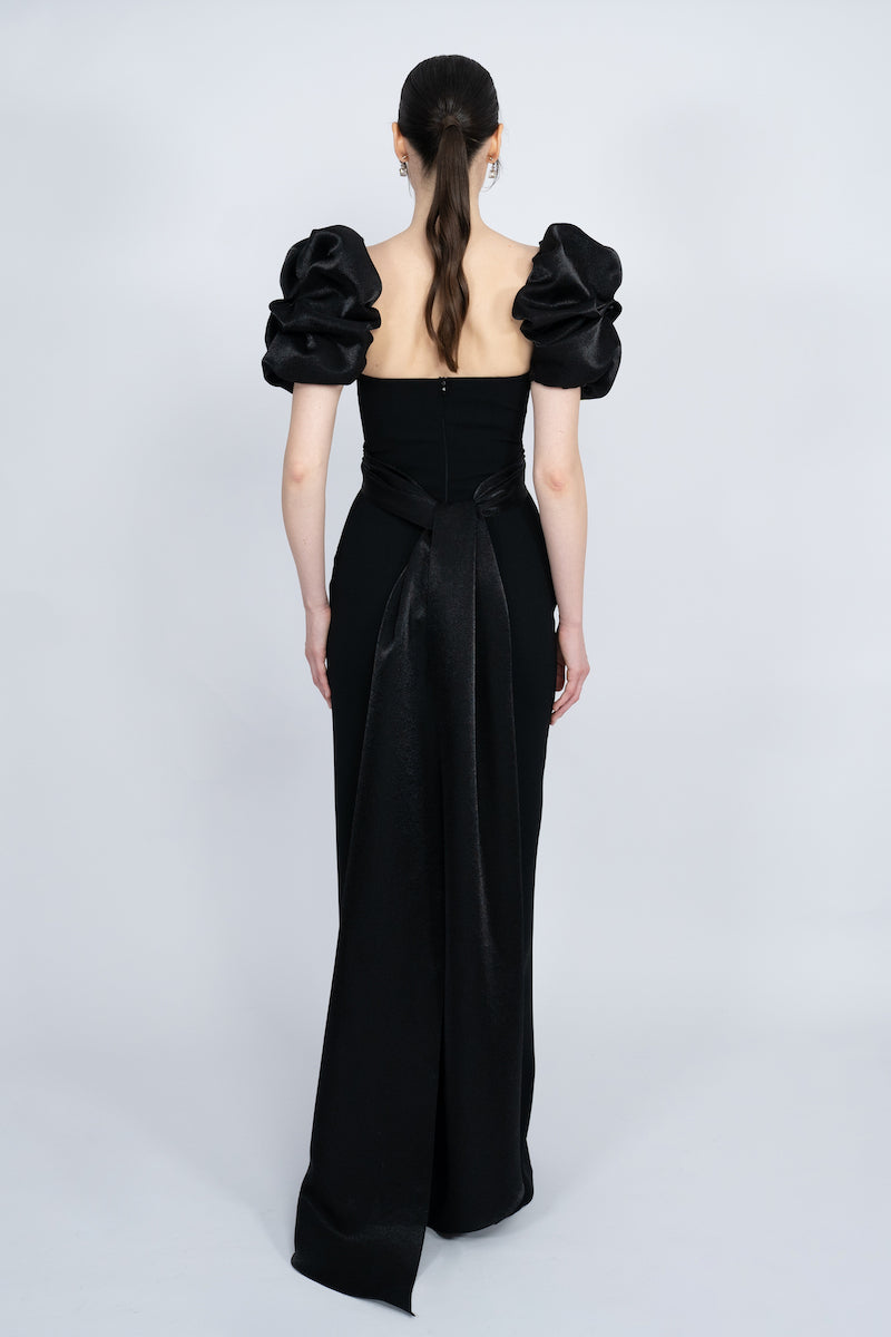 BLACK BALLOON SLEEVE LONG DRESS - CULT MIA