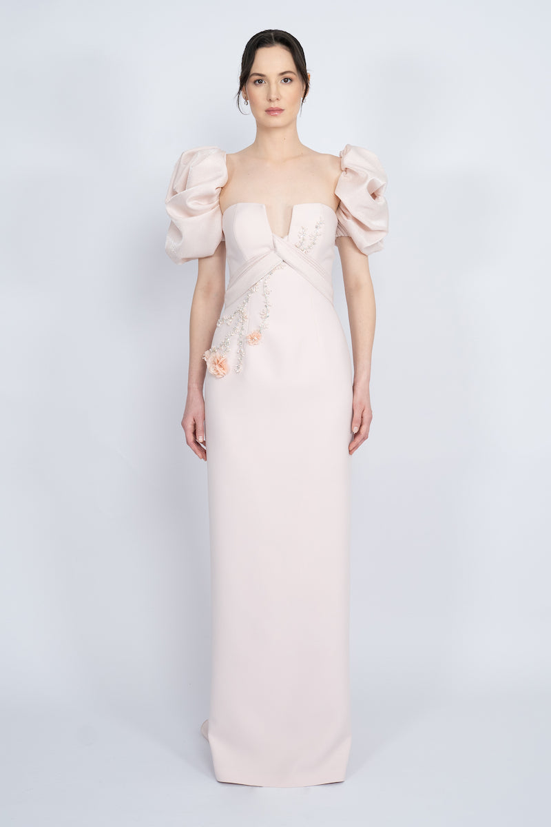 POWDER BALLOON SLEEVE LONG DRESS - CULT MIA