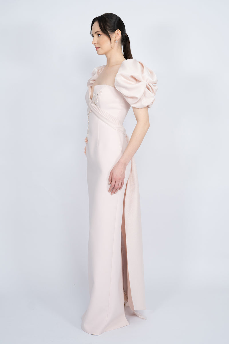 POWDER BALLOON SLEEVE LONG DRESS - CULT MIA