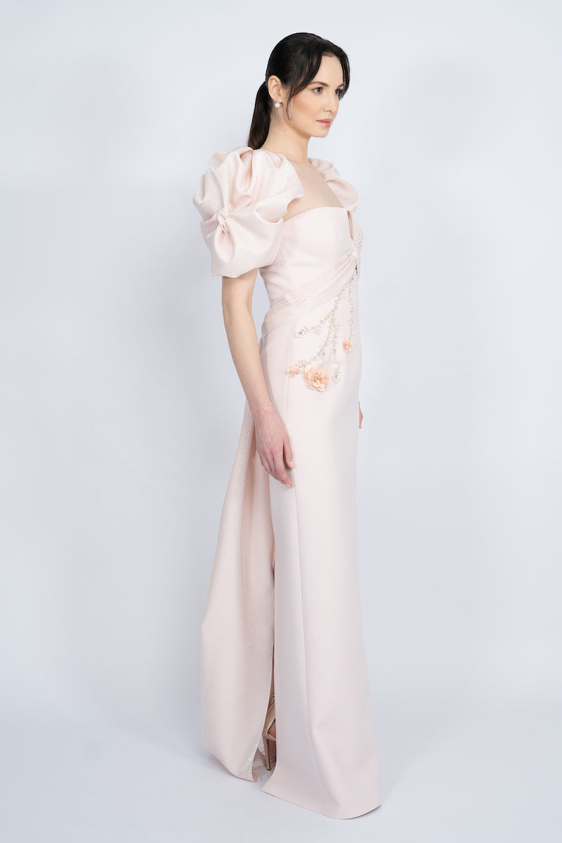 POWDER BALLOON SLEEVE LONG DRESS - CULT MIA