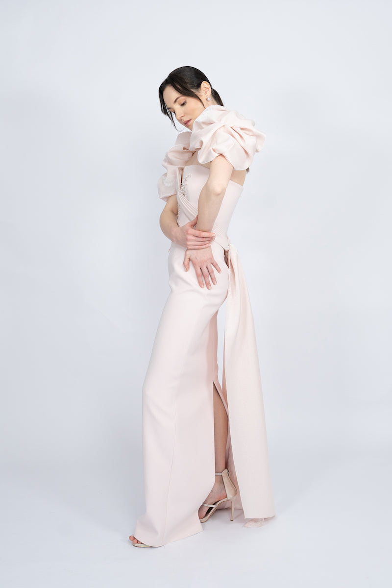 POWDER BALLOON SLEEVE LONG DRESS - CULT MIA