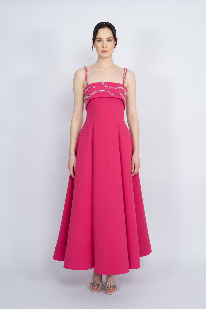 FUCHSIA STRAP SHOULDER MAXI DRESS - CULT MIA