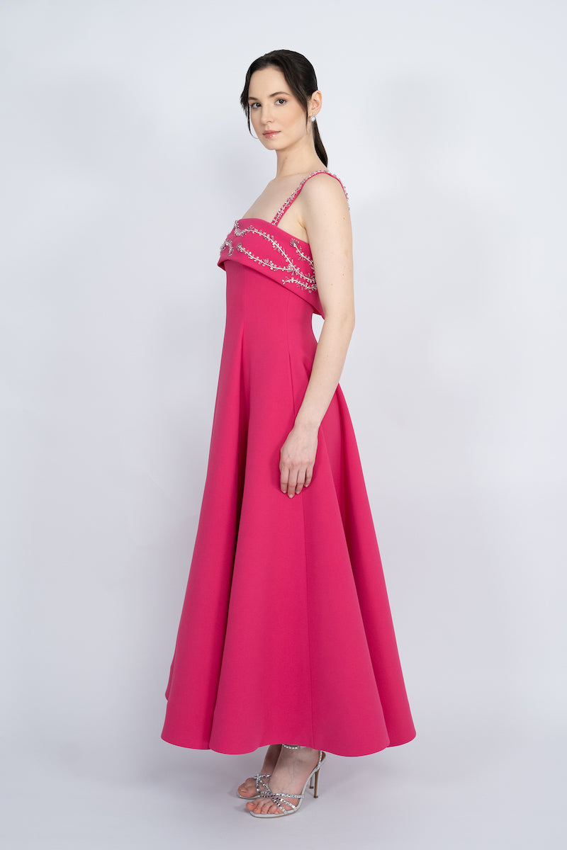 FUCHSIA STRAP SHOULDER MAXI DRESS - CULT MIA