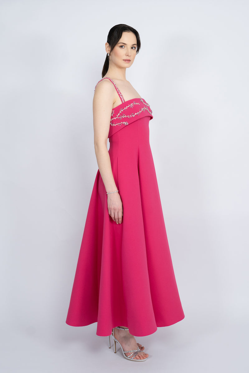 FUCHSIA STRAP SHOULDER MAXI DRESS - CULT MIA