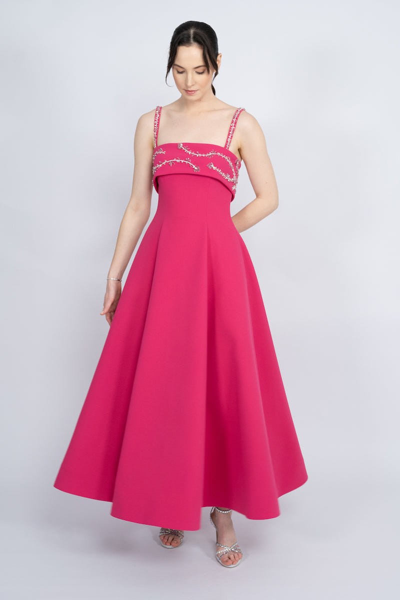 FUCHSIA STRAP SHOULDER MAXI DRESS - CULT MIA