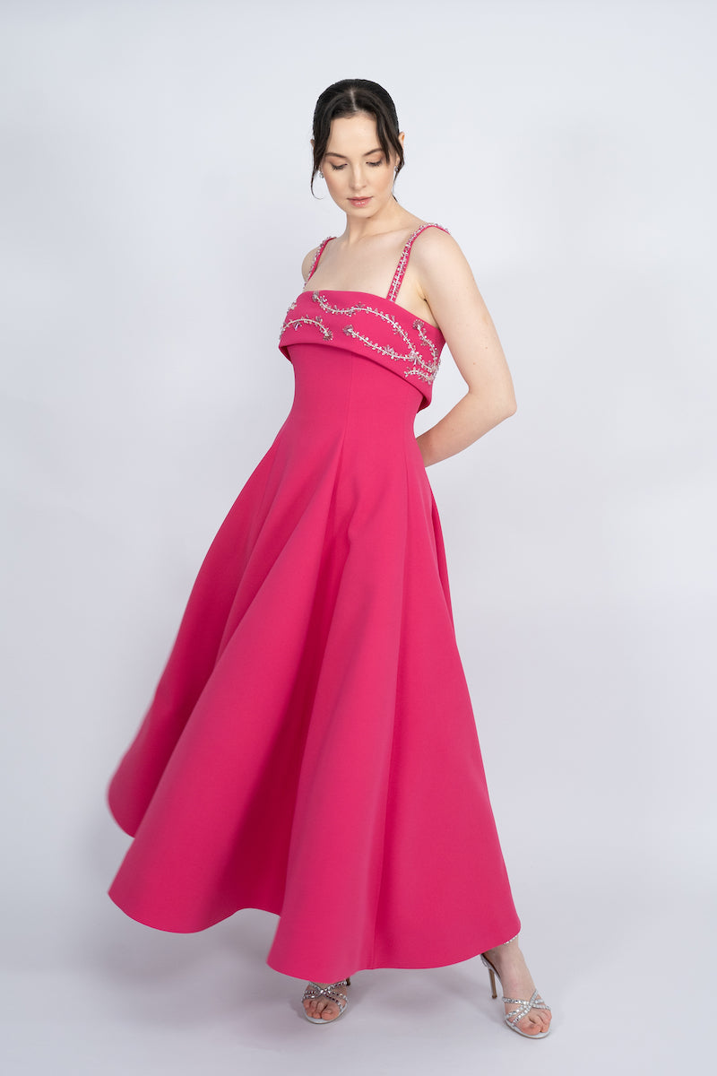 FUCHSIA STRAP SHOULDER MAXI DRESS - CULT MIA