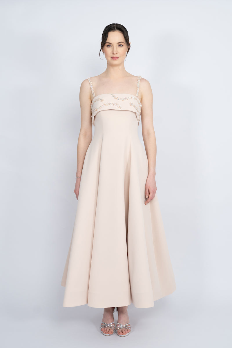 NUDE STRAP SHOULDER MAXI DRESS - CULT MIA
