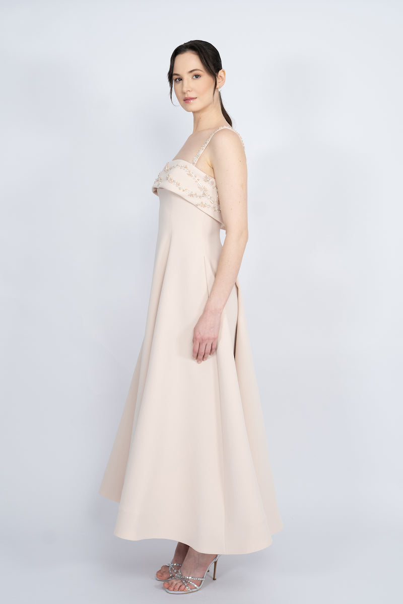 NUDE STRAP SHOULDER MAXI DRESS - CULT MIA