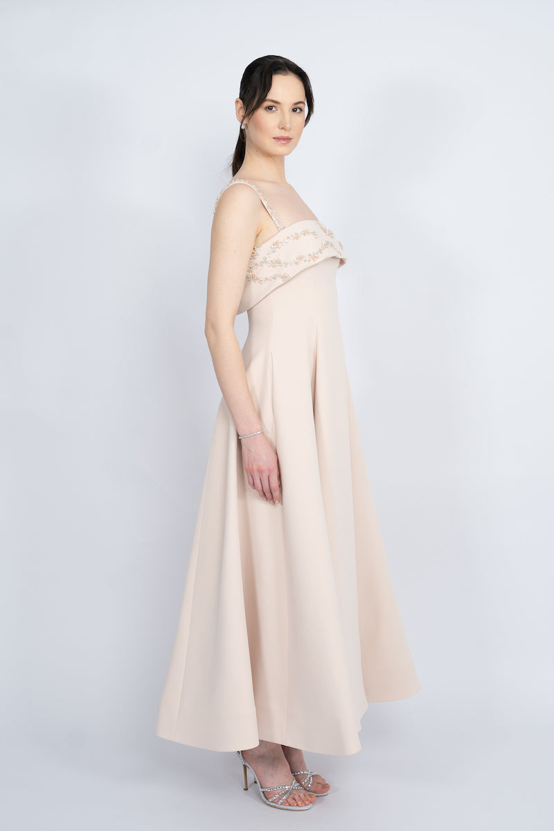 NUDE STRAP SHOULDER MAXI DRESS - CULT MIA