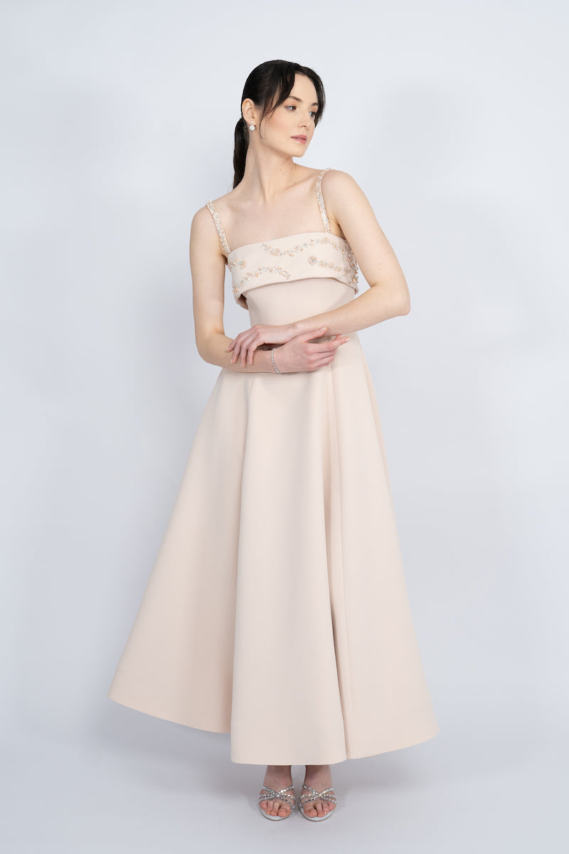 NUDE STRAP SHOULDER MAXI DRESS - CULT MIA