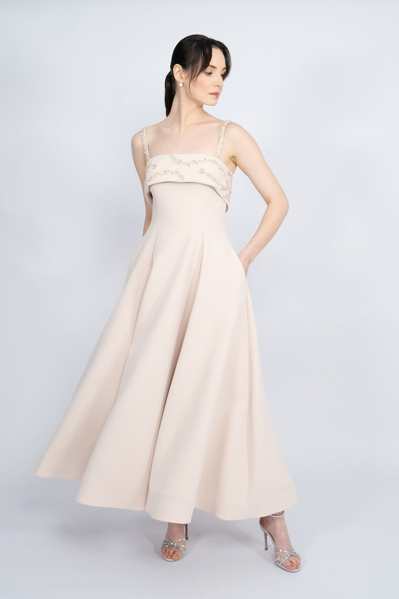NUDE STRAP SHOULDER MAXI DRESS - CULT MIA