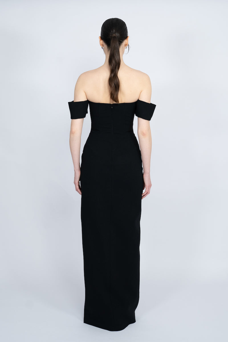 BLACK OFF-SHOULDER LONG DRESS - CULT MIA