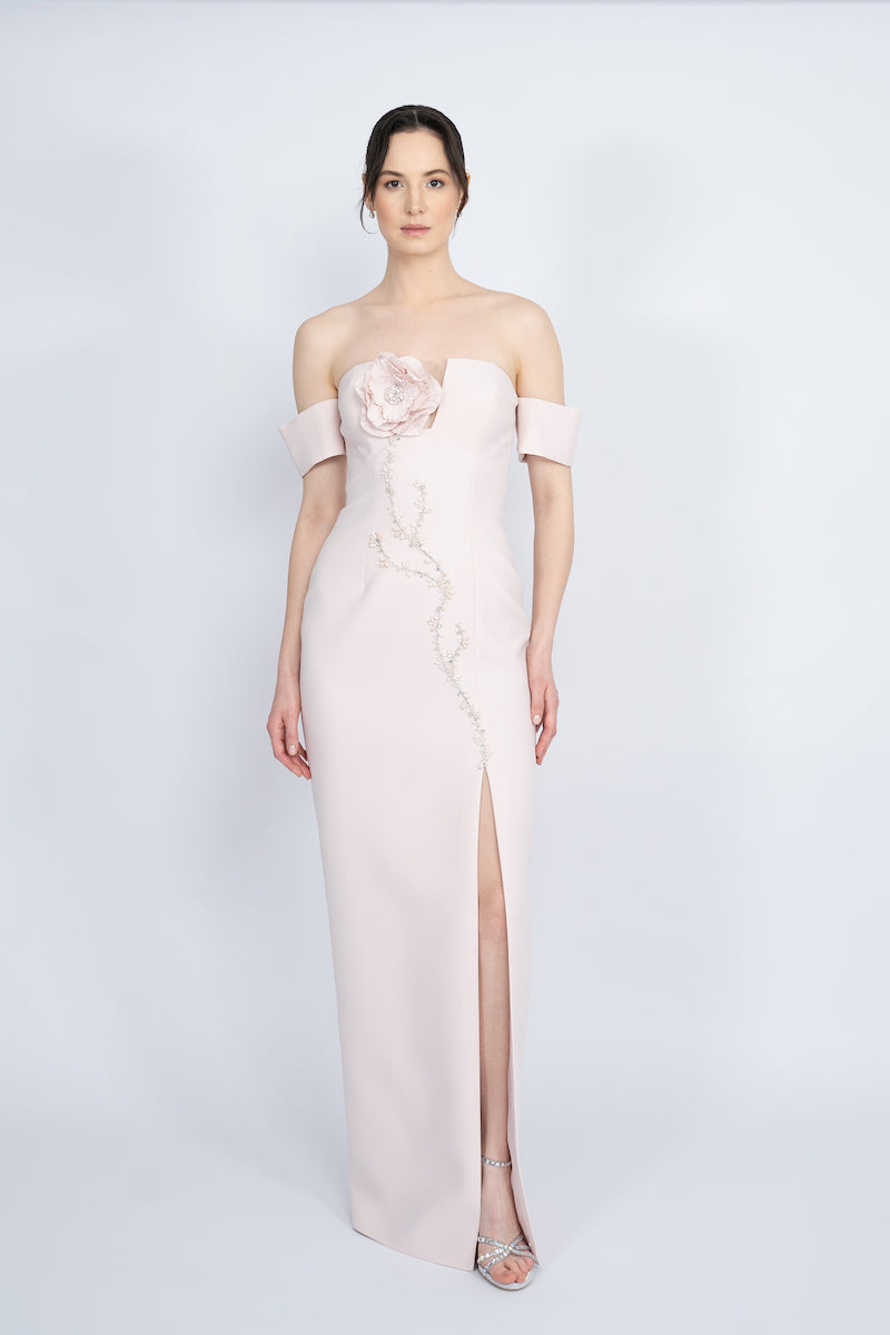 POWDER OFF-SHOULDER LONG DRESS - CULT MIA