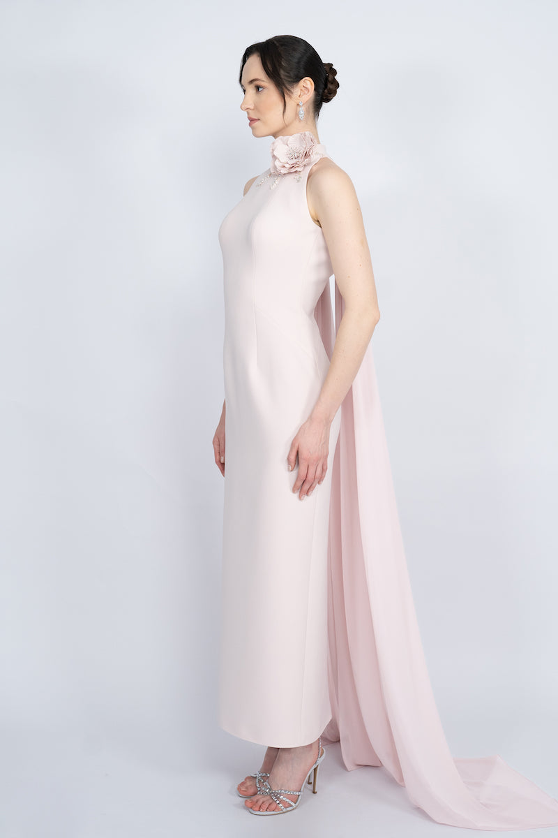 POWDER HALTERNECK WITH LONG CAPE MAXI DRESS - CULT MIA