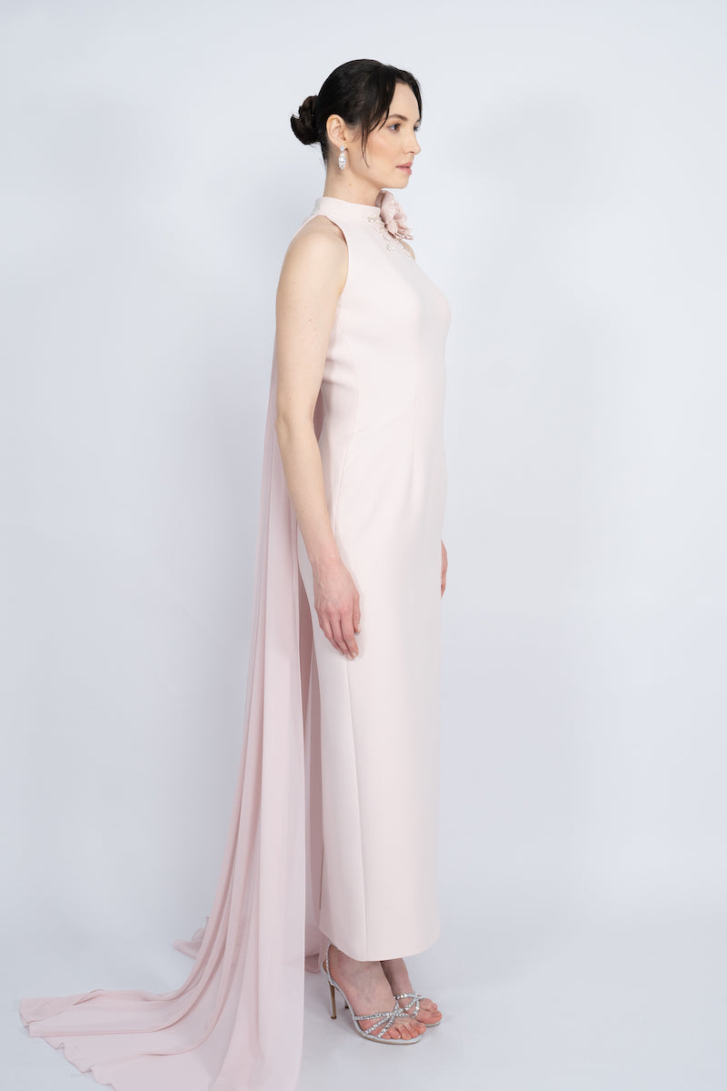 POWDER HALTERNECK WITH LONG CAPE MAXI DRESS - CULT MIA