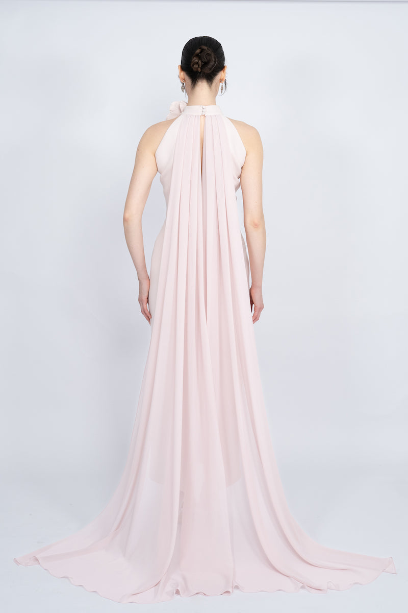 POWDER HALTERNECK WITH LONG CAPE MAXI DRESS - CULT MIA