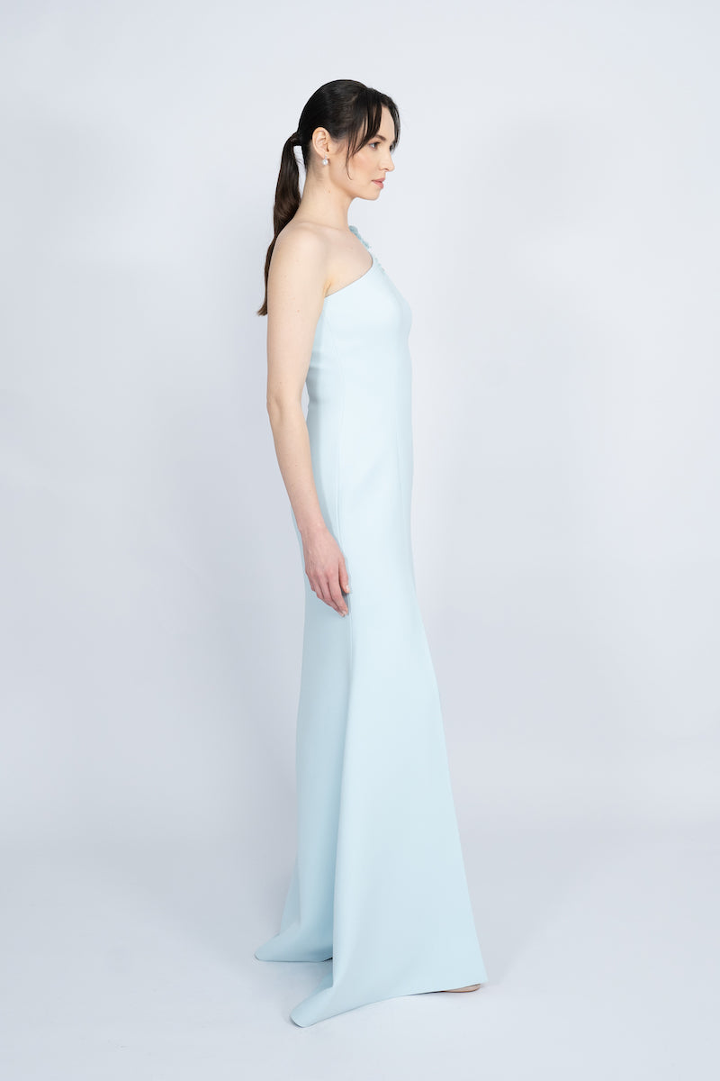 BLUE ONE-SHOULDER WITH LONG CAPE LONG DRESS - CULT MIA