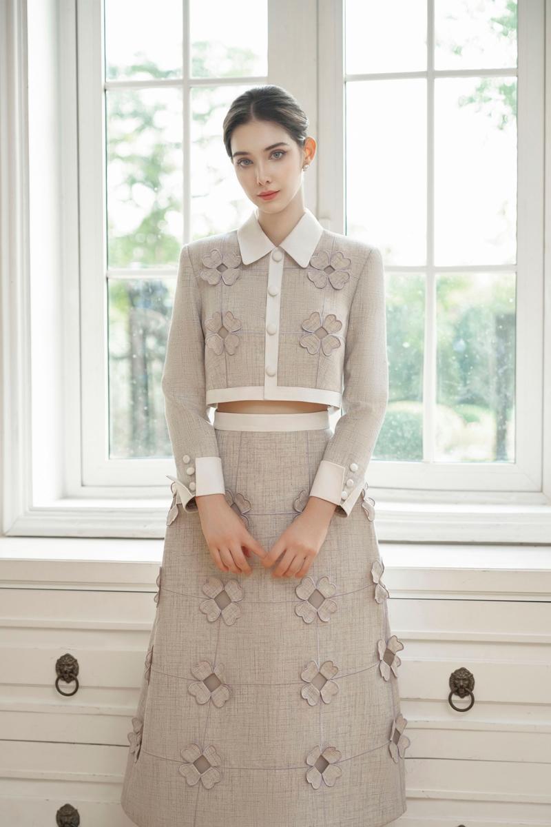 Rosee De Matin GIANA cropped co-ord set with collared neck in polycotton, featuring a stylish cropped top and matching bottoms.