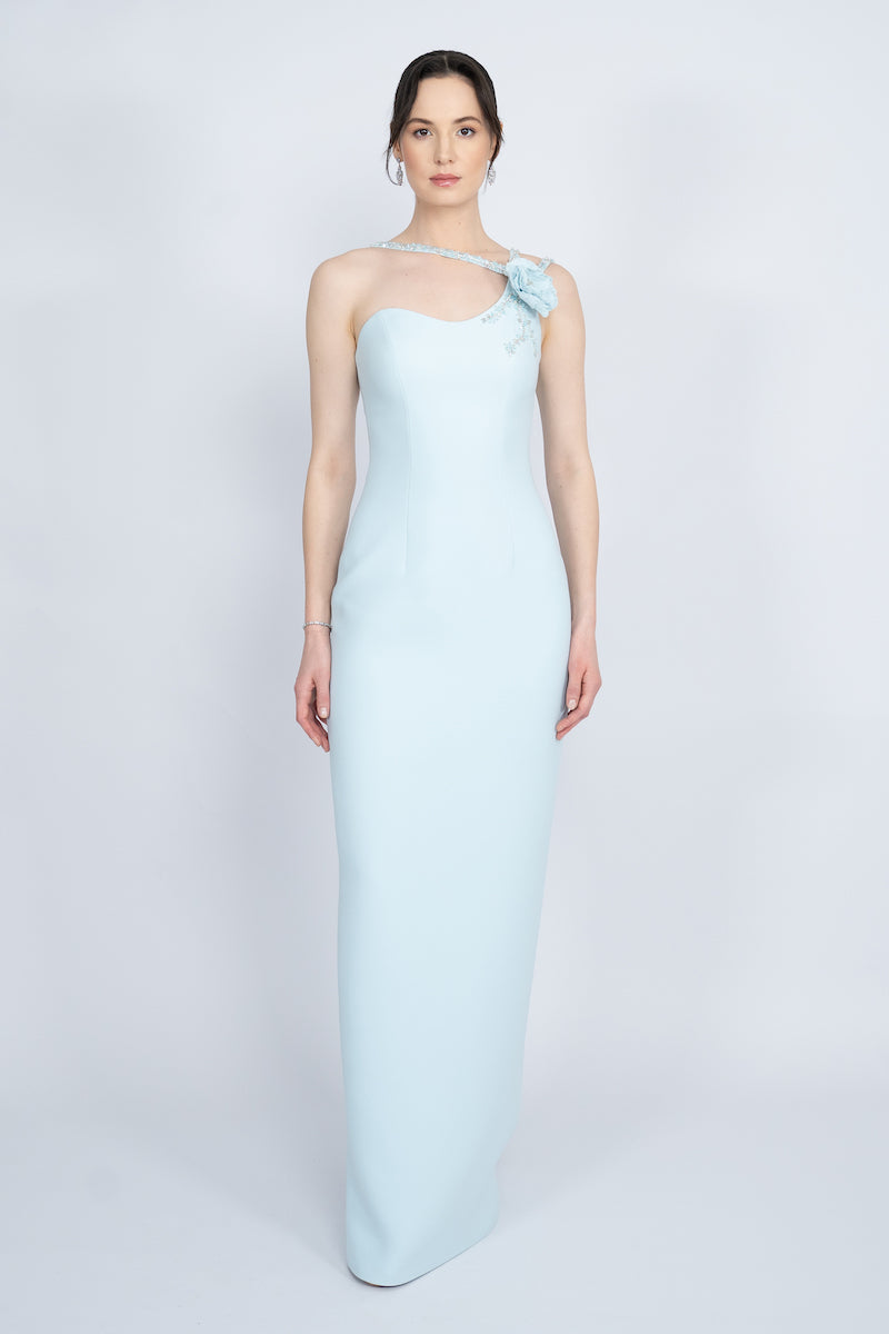 BLUE ONE-SHOULDER LONG DRESS - CULT MIA
