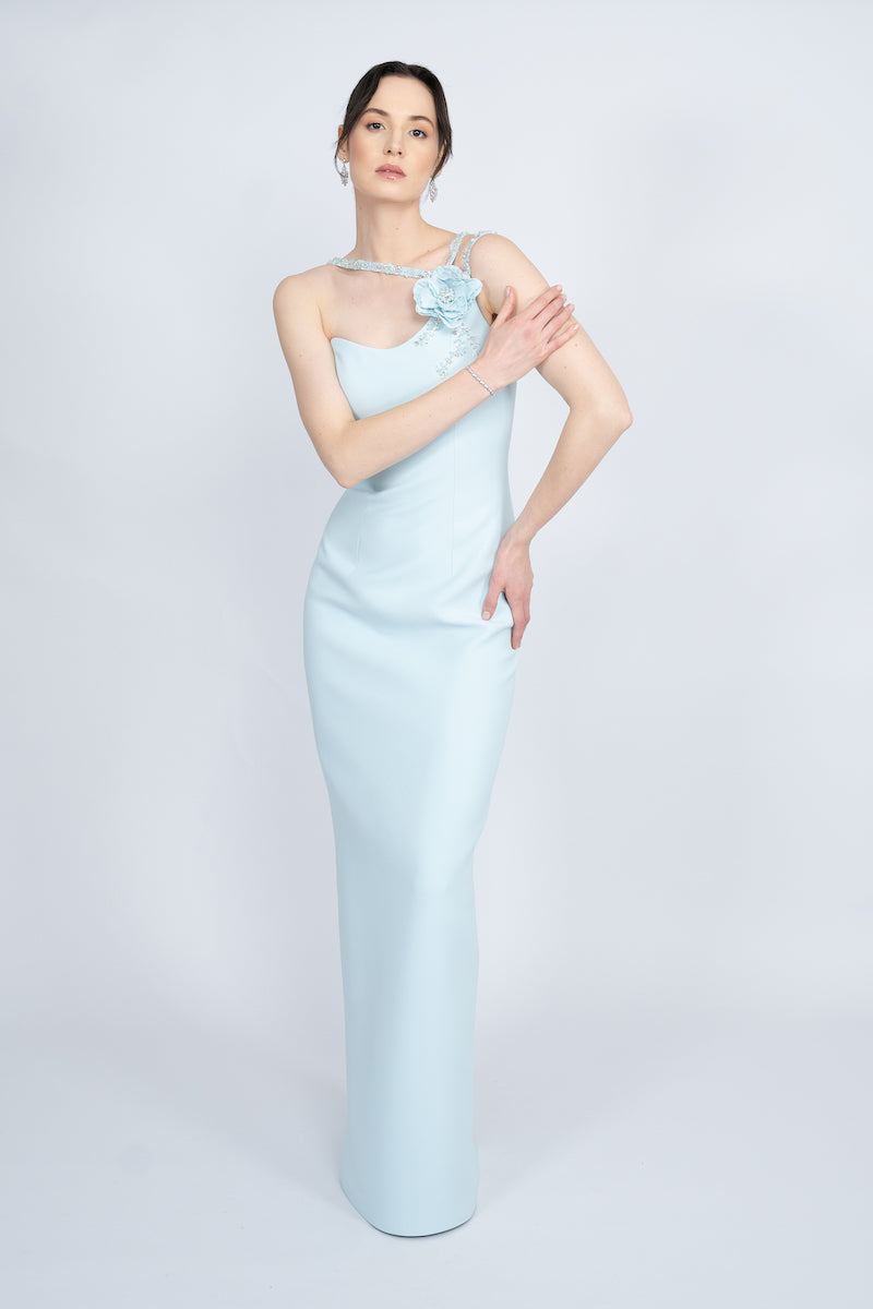 BLUE ONE-SHOULDER LONG DRESS - CULT MIA