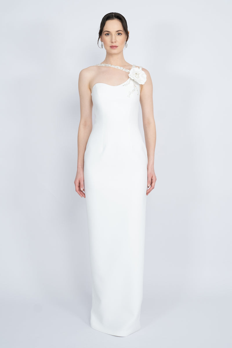 WHITE ONE-SHOULDER LONG DRESS - CULT MIA