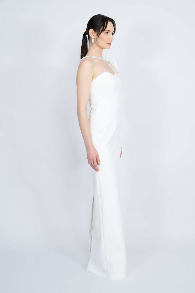 WHITE ONE-SHOULDER LONG DRESS - CULT MIA