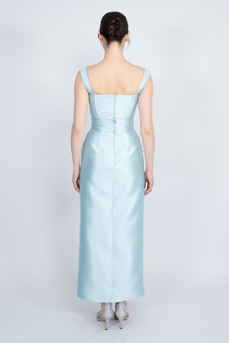 BLUE DETACHABLE MINI CAPE JACKET MAXI DRESS - CULT MIA
